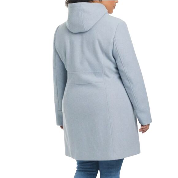 Vince Camuto hooded faux wool women zip Jacket Mid length Blue XL - Picture 3 of 6